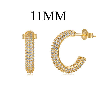 Fashionable and simple sterling silver zircon half hoop earrings - jewelryweilin