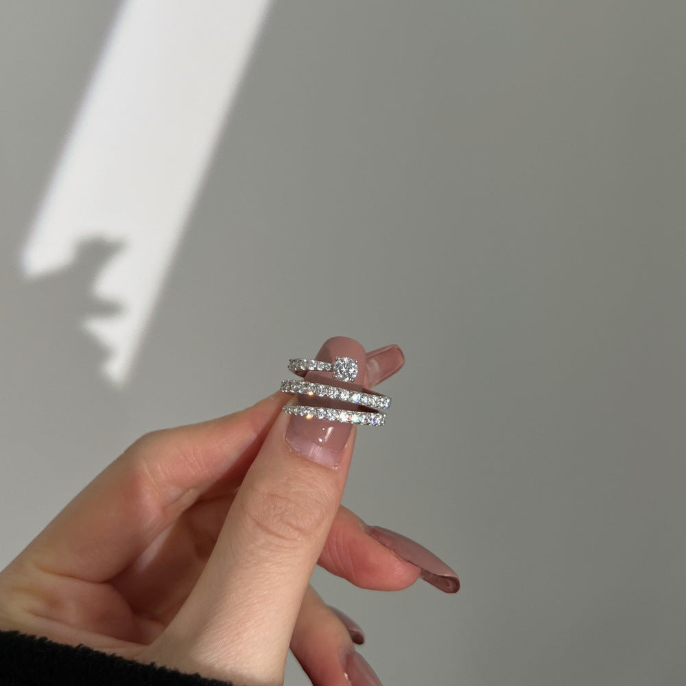 Fashionable and personalized spiral full diamond ring - jewelryweilin