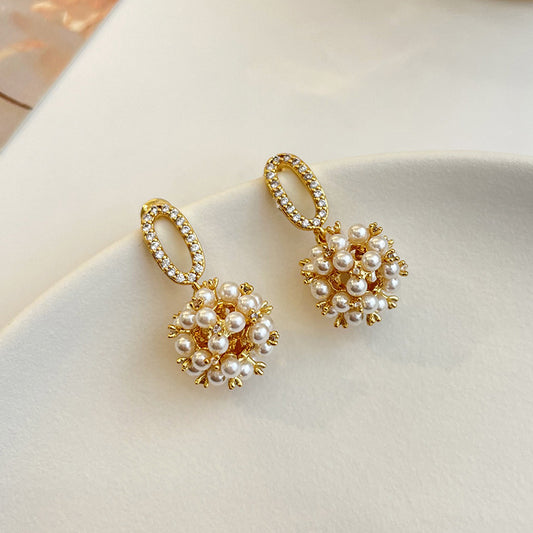 Noble and elegant vintage pearl zircon earrings - jewelryweilin