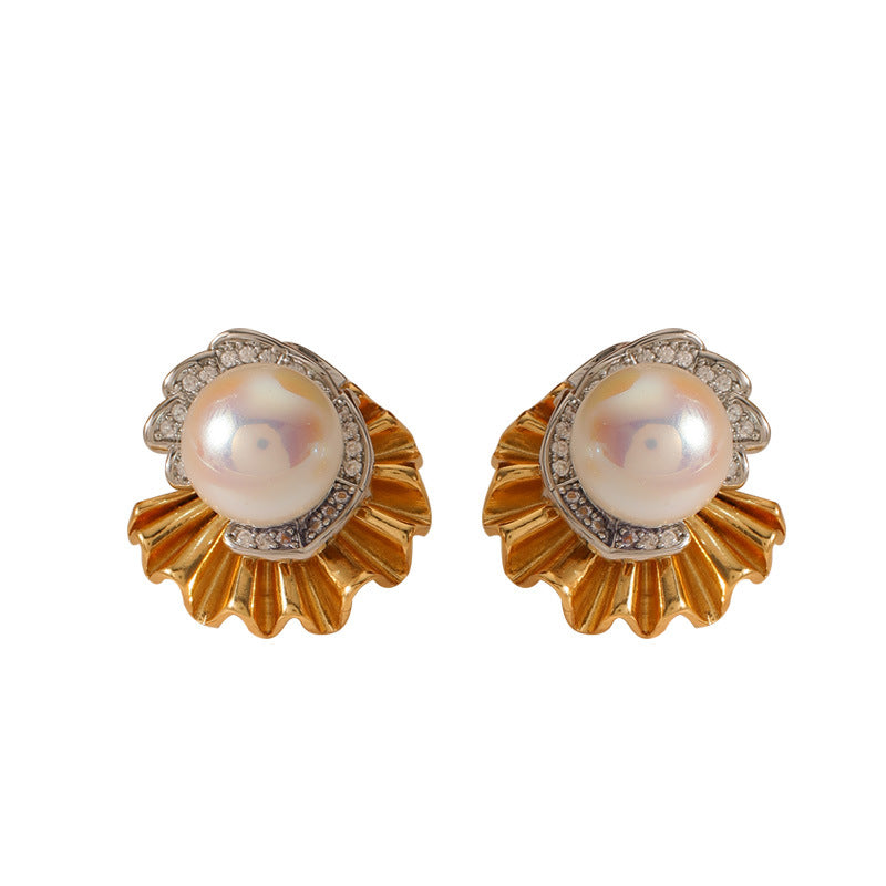 Simple and elegant freshwater pearl zircon earrings - jewelryweilin