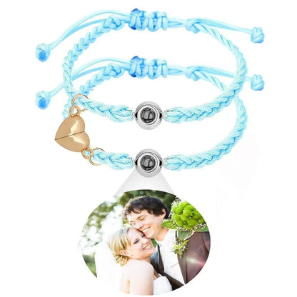 Photo projection woven couple's bracelet