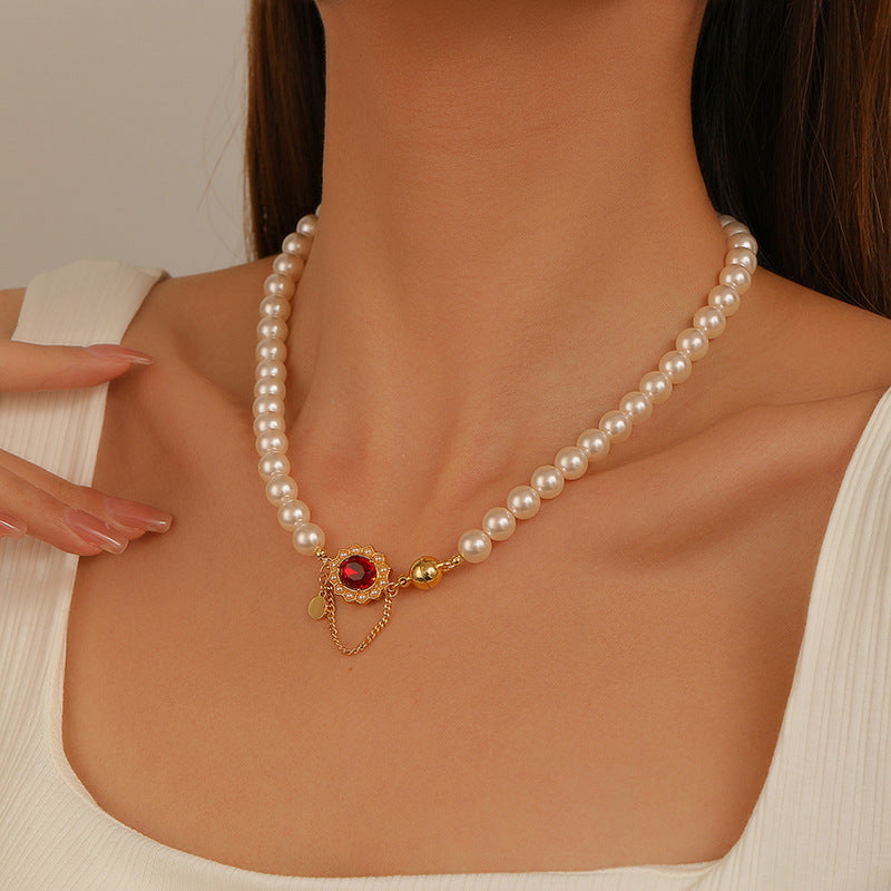 High-end exquisite retro magnetic clasp pearl necklace - jewelryweilin