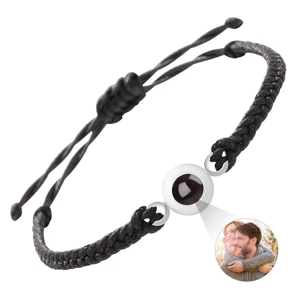 Photo projection woven couple's bracelet
