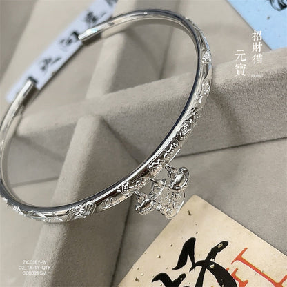 China Sterling silver new Chinese style ingot open bracelet - jewelryweilin