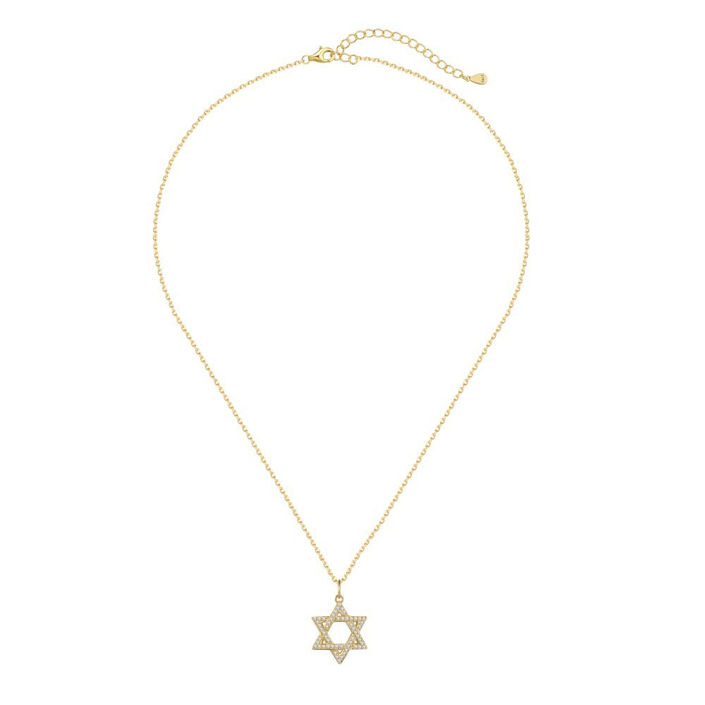 Fashionable and exquisite personality zircon six-pointed star pendant necklace - jewelryweilin