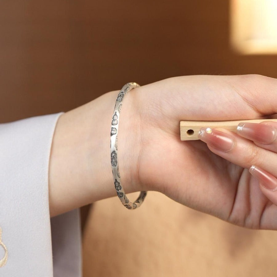 New Chinese style retro round stick sterling silver bracelet