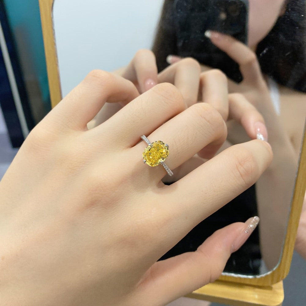 Classic noble shining ice flower cut high carbon diamond zircon ring - jewelryweilin