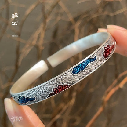 Sandy old enamel auspicious cloud sterling silver bracelet