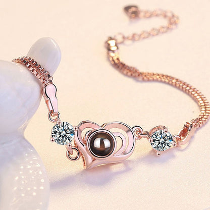 Photo projection zircon heart shape bracelet