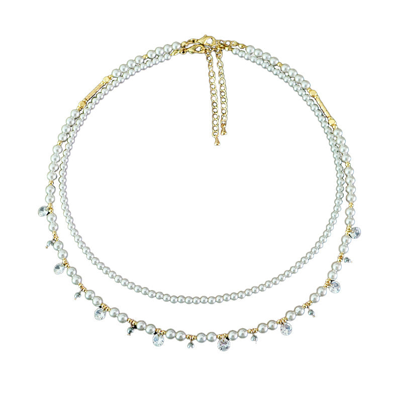 Exquisite Vintage Zirconia Pearl Beaded Stacking Necklace - jewelryweilin