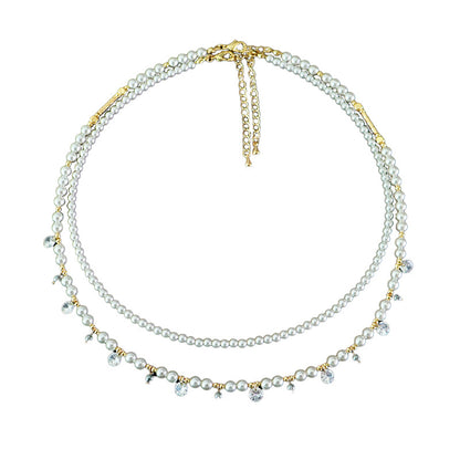 Exquisite Vintage Zirconia Pearl Beaded Stacking Necklace - jewelryweilin