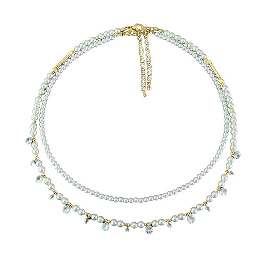 Exquisite Vintage Zirconia Pearl Beaded Stacking Necklace - jewelryweilin