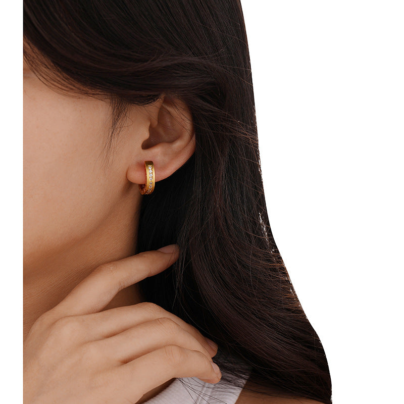 Simple high-end vintage zircon c-shaped earrings - jewelryweilin
