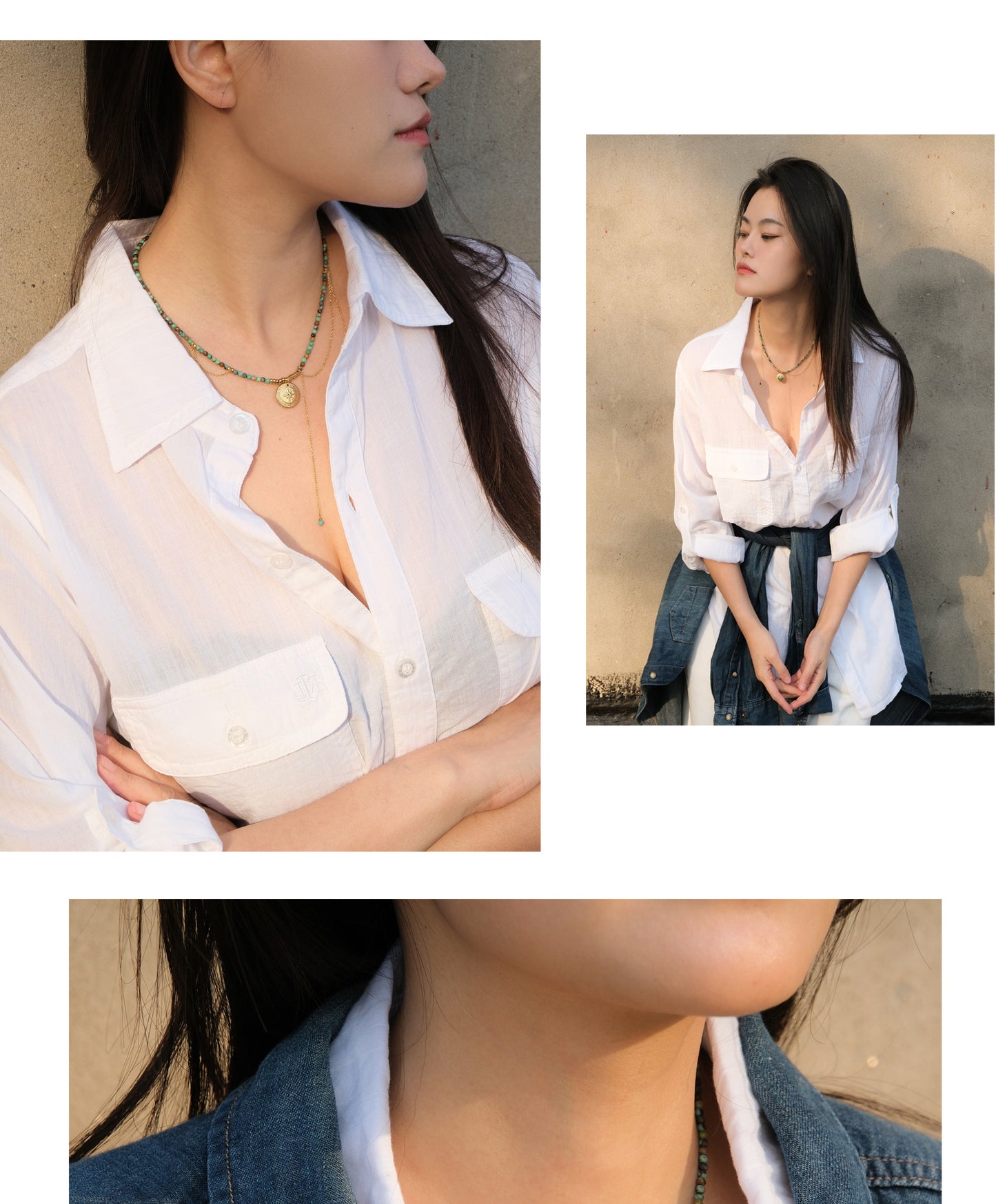 Golden circle six-pointed star necklace