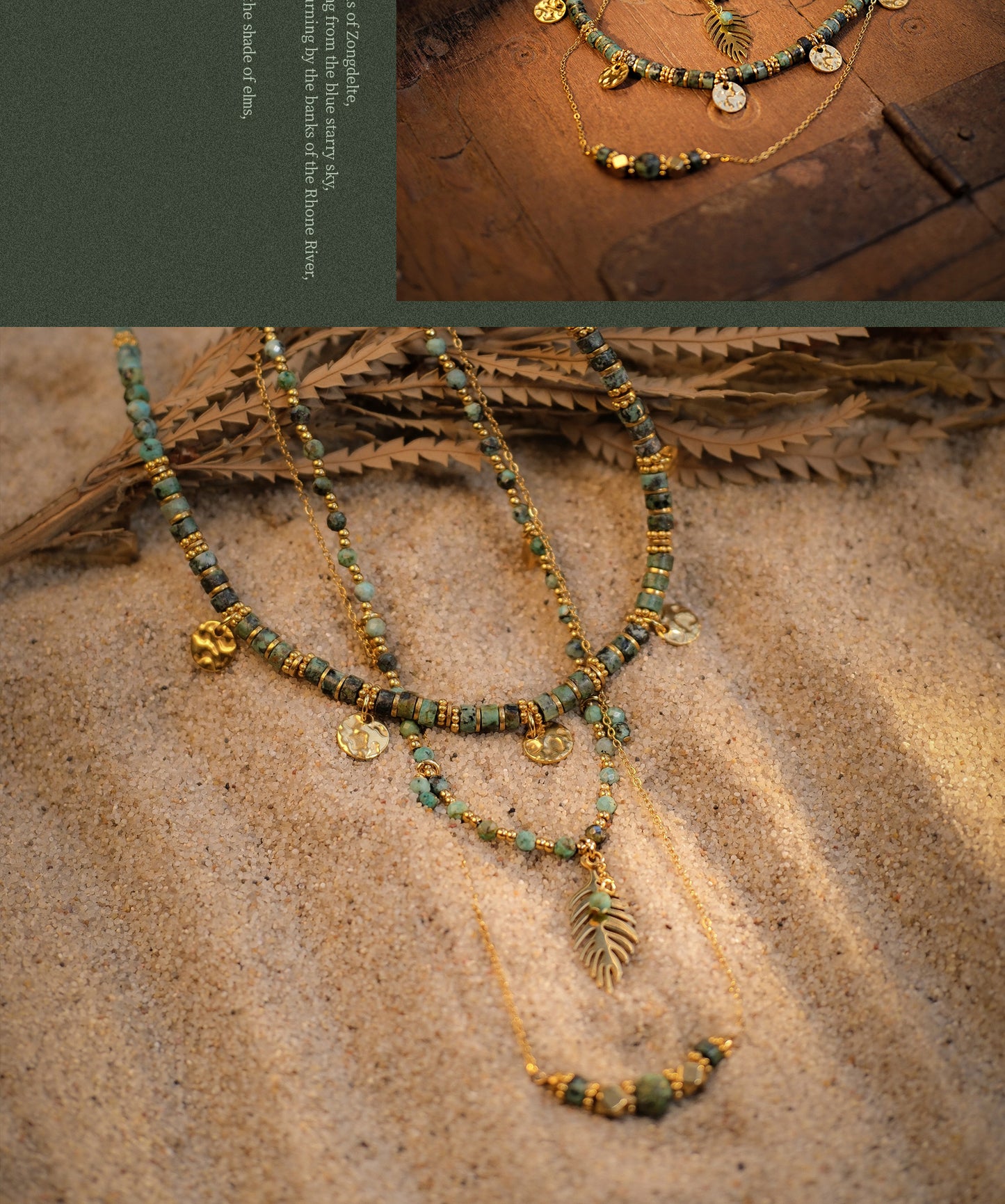 Ethnic-style green turquoise necklace