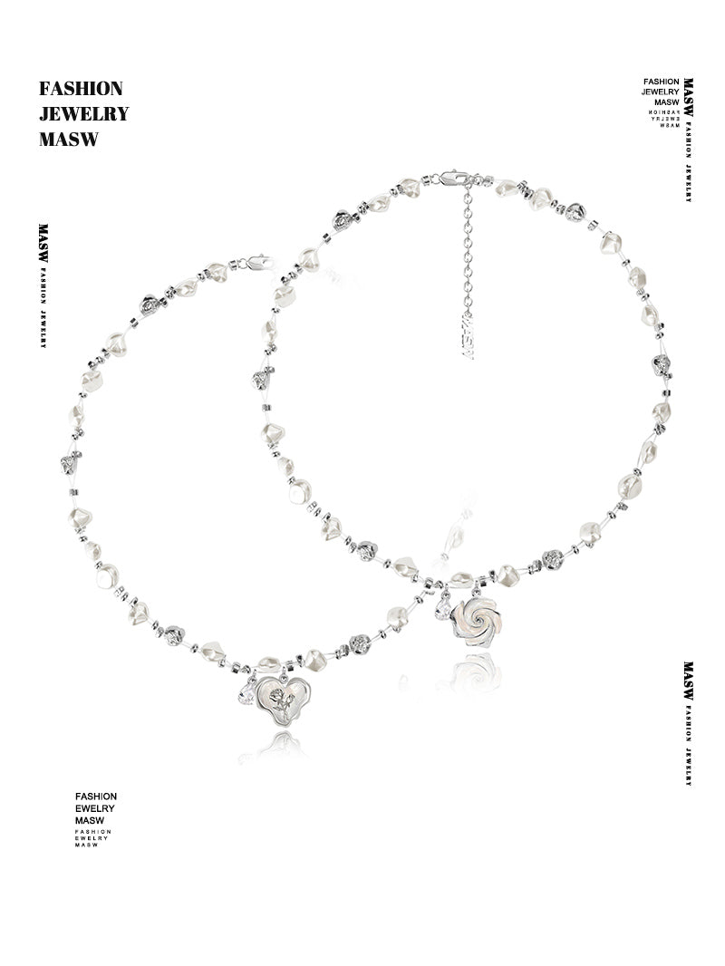 Rose flower pearl necklace