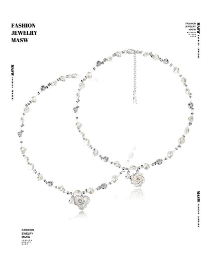 Rose flower pearl necklace