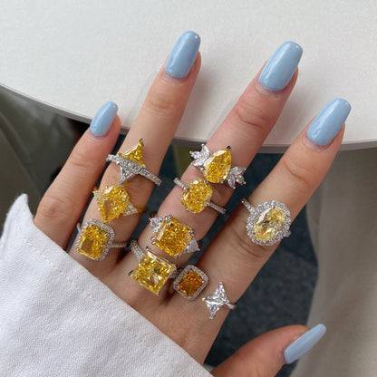 Classic noble shining ice flower cut high carbon diamond zircon ring - jewelryweilin