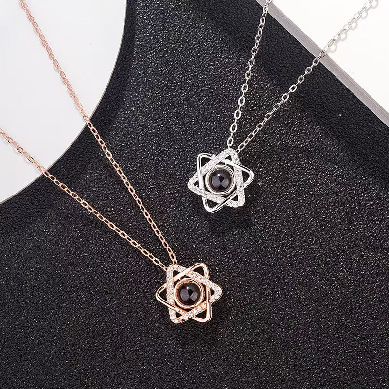Photo projection six-pointed star necklace
