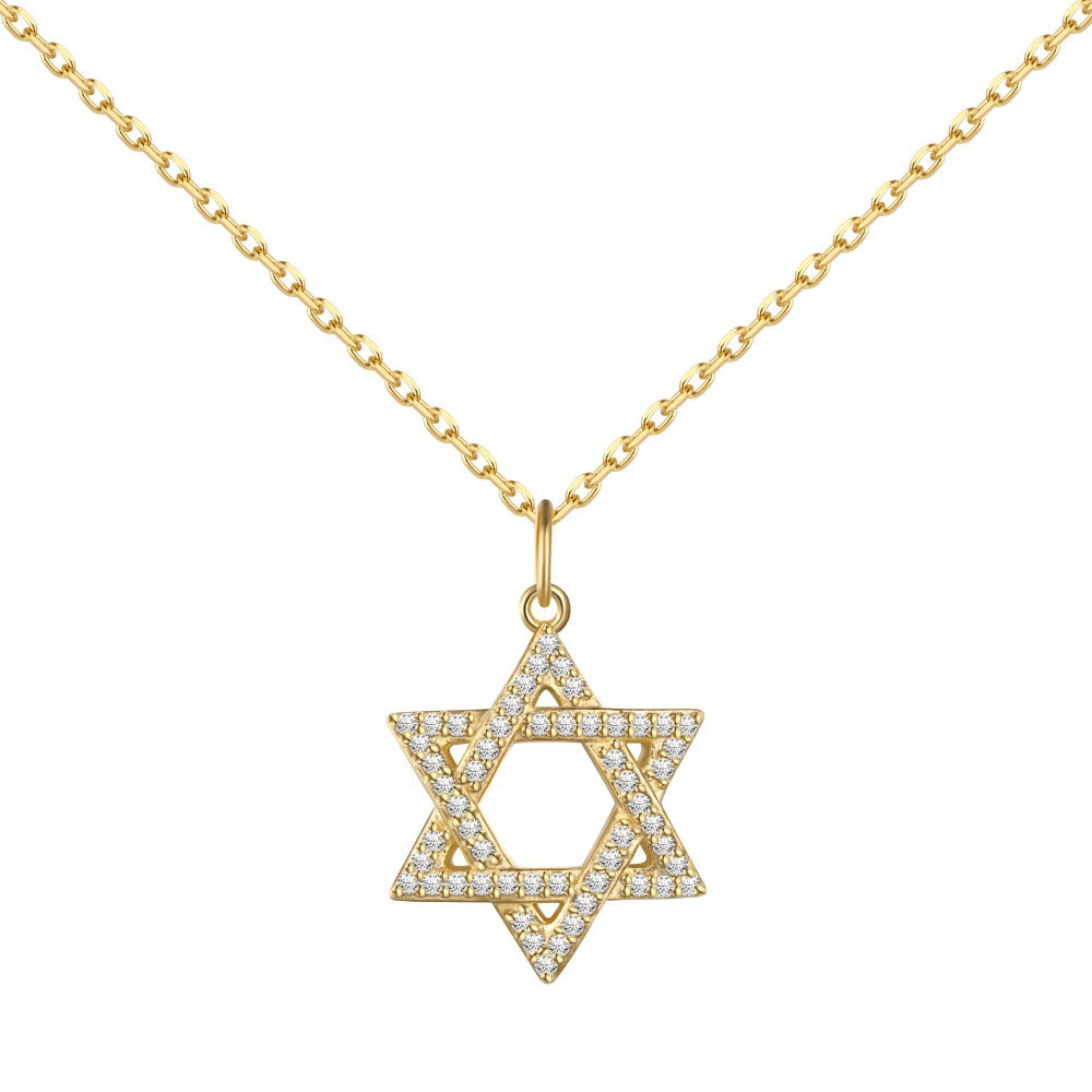 Fashionable and exquisite personality zircon six-pointed star pendant necklace - jewelryweilin