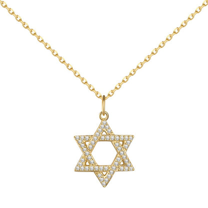 Fashionable and exquisite personality zircon six-pointed star pendant necklace - jewelryweilin