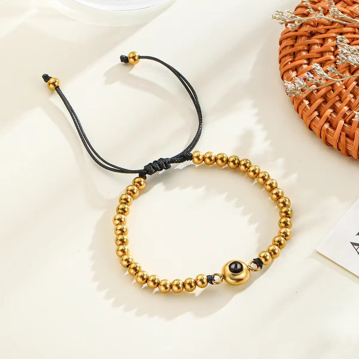 Photo projection woven magnetic stone bracelet