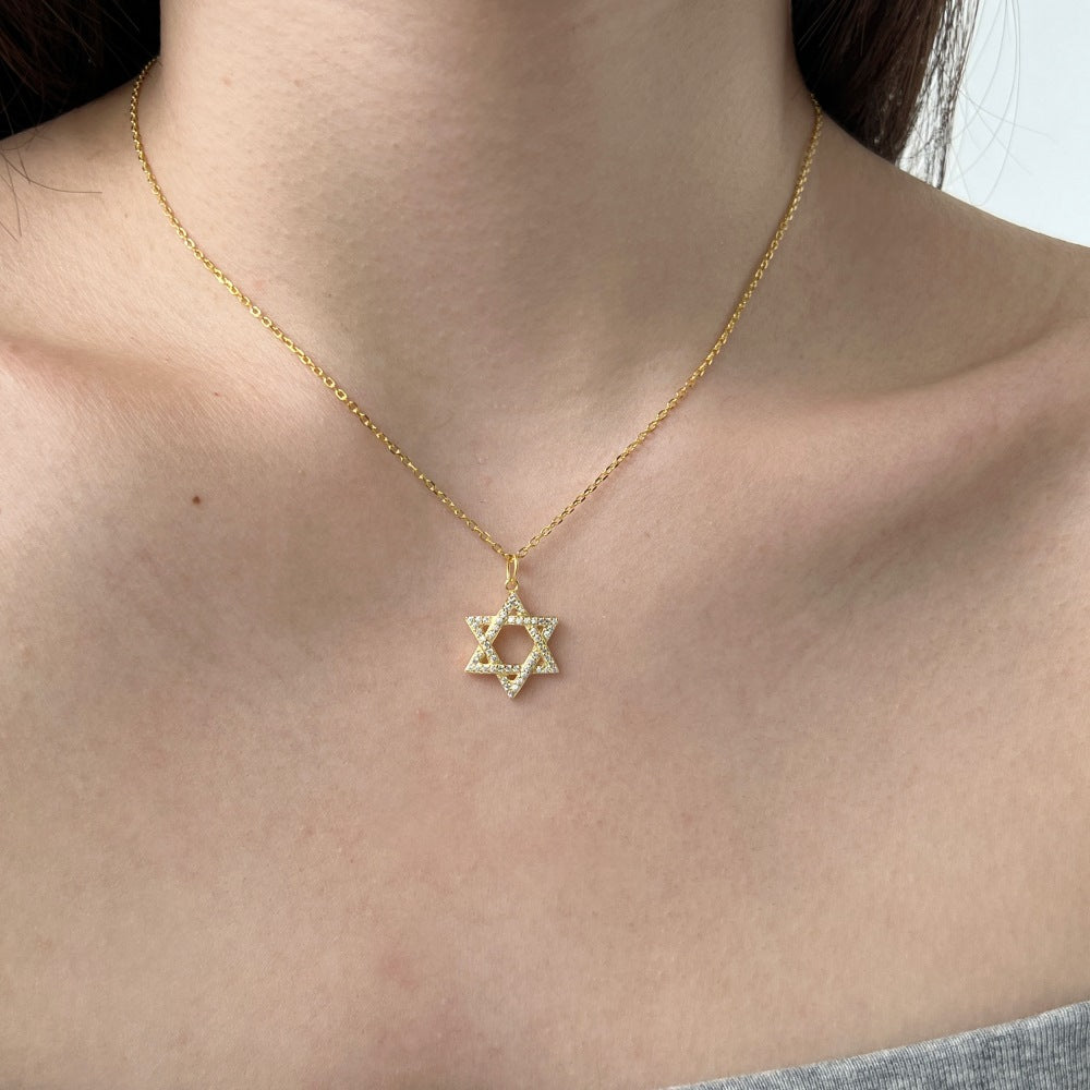 Fashionable and exquisite personality zircon six-pointed star pendant necklace - jewelryweilin