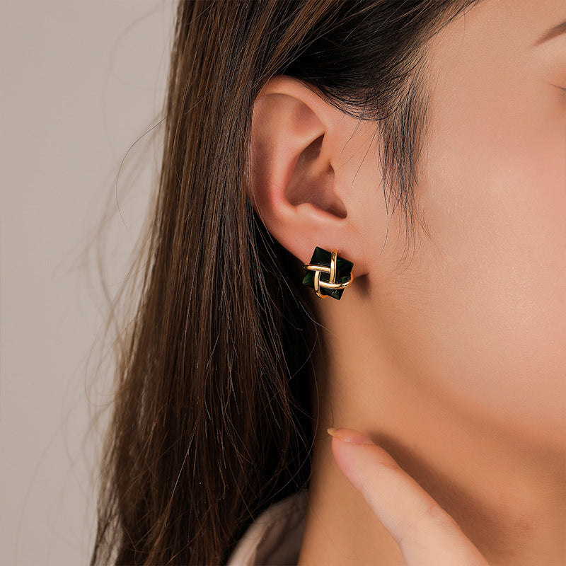 High-grade vintage exquisite green square earrings - jewelryweilin
