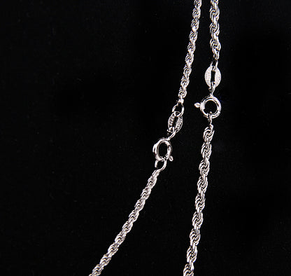 White platinum twisted hemp rope hip-hop necklace