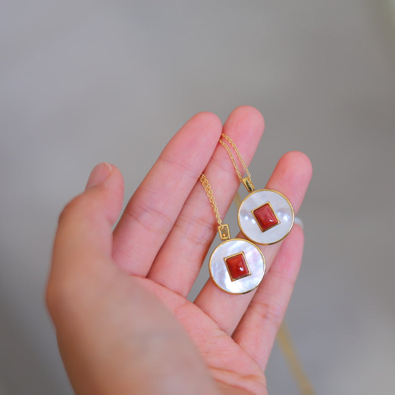 Natural Nanhong Agate & White Mother of Pearl Pendant