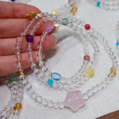 Natural White Crystal Triple-Wrap Rainbow Bracelet