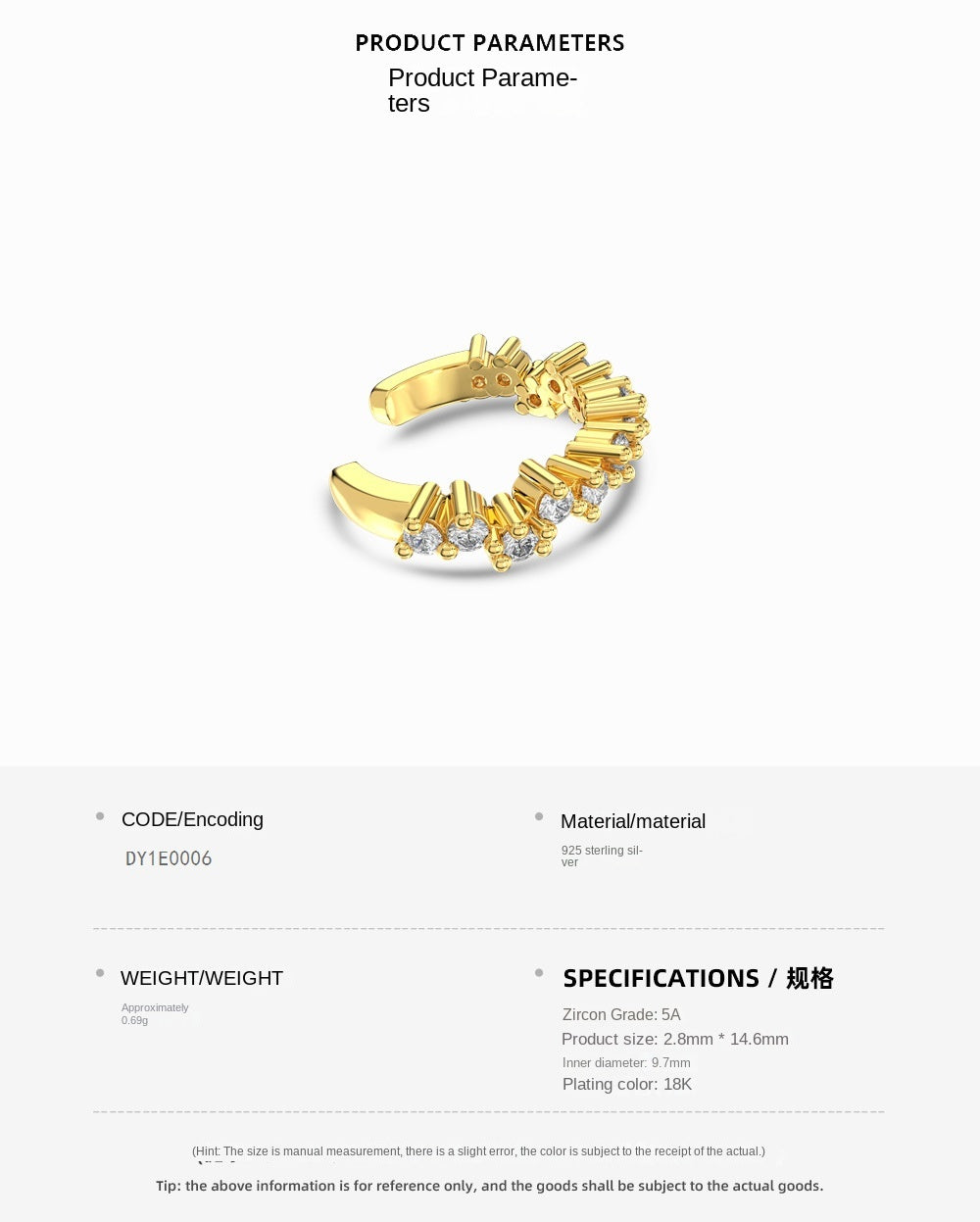 Fashionable and personalized shining zircon ear clips - jewelryweilin