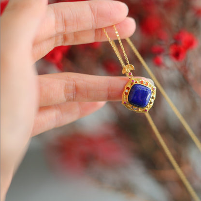 Natural Lapis Lazuli Square Tablet Pendant