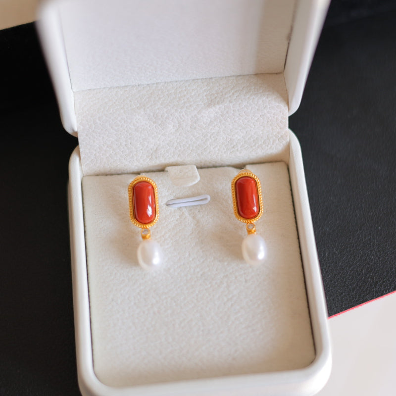 Natural Nanhong Agate Earrings