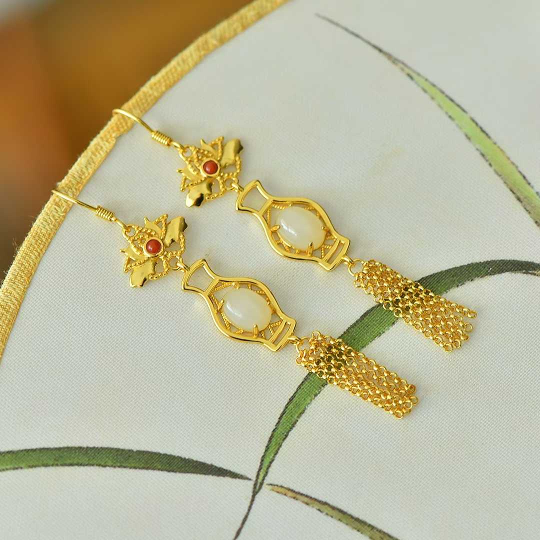 925 Silver Inlaid Nephrite Vase Earrings