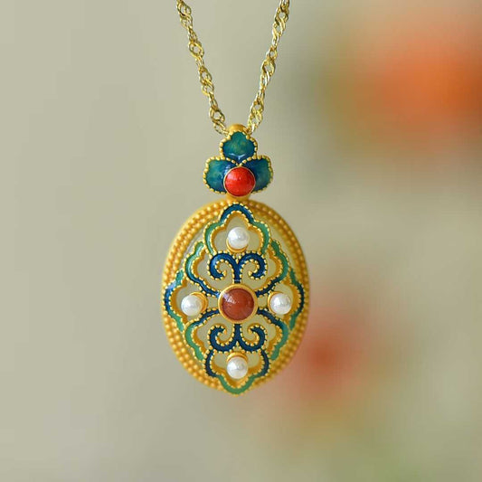 925 Silver Inlaid Nephrite "Good Fortune and Prosperity" Pendant