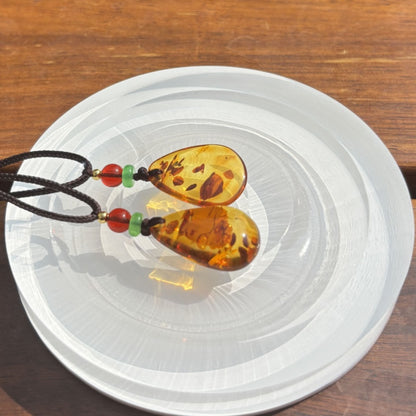 Flower amber drop pendant