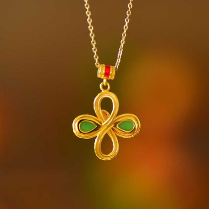 925 Silver Inlaid Hetian Green Nephrite "Lucky Snake Presenting Blessings" Four-Leaf Clover Pendant