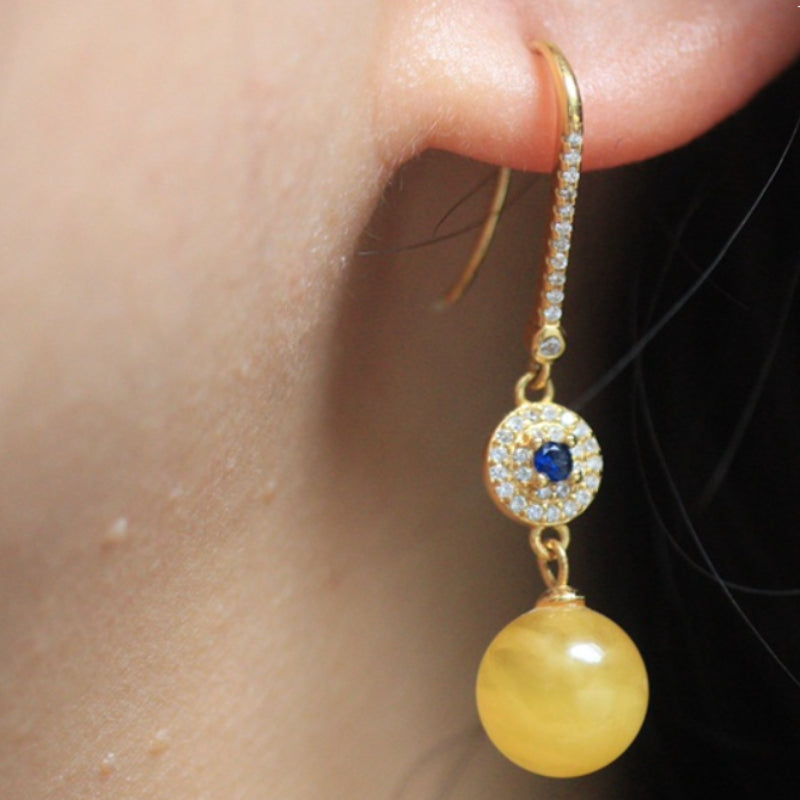 Natural Chicken-Fat Yellow Amber Earrings
