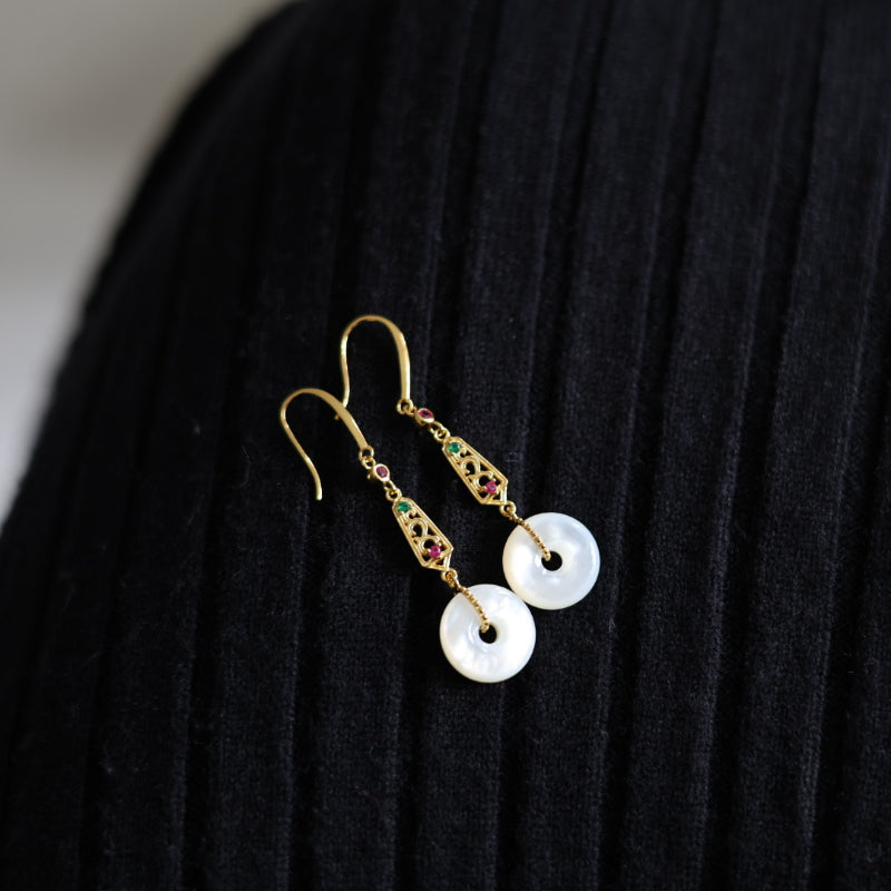 Natural White Mother of Pearl Peace Buckle Earrings