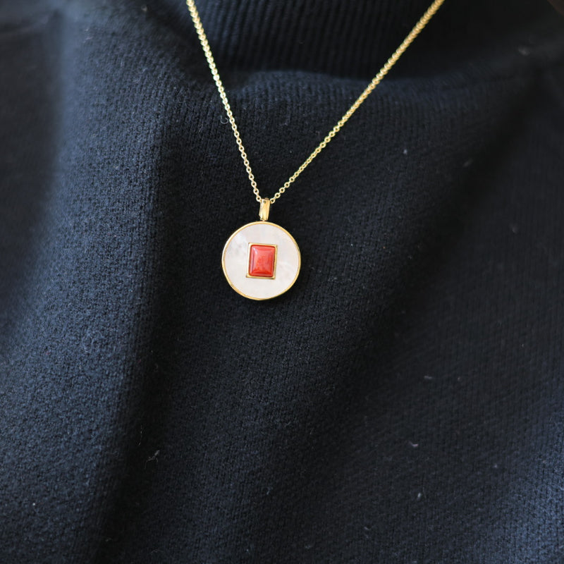 Natural Nanhong Agate & White Mother of Pearl Pendant