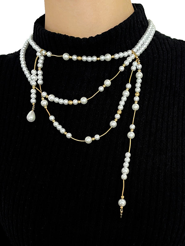 Highlight round pearl long pendant chain