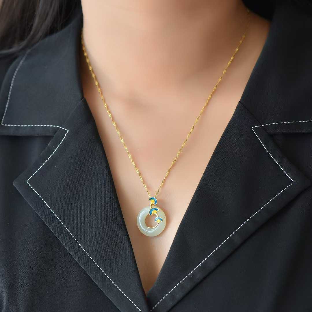 925 Silver-Inlaid Hetian Jade Pendant with "Three Lifetimes of Blessings" Meaning & Peace Ring Design