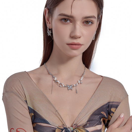 Baroque butterfly pearl necklace