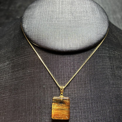 Natural Copper Rutilated Quartz Safety Plaque Collarbone Necklace