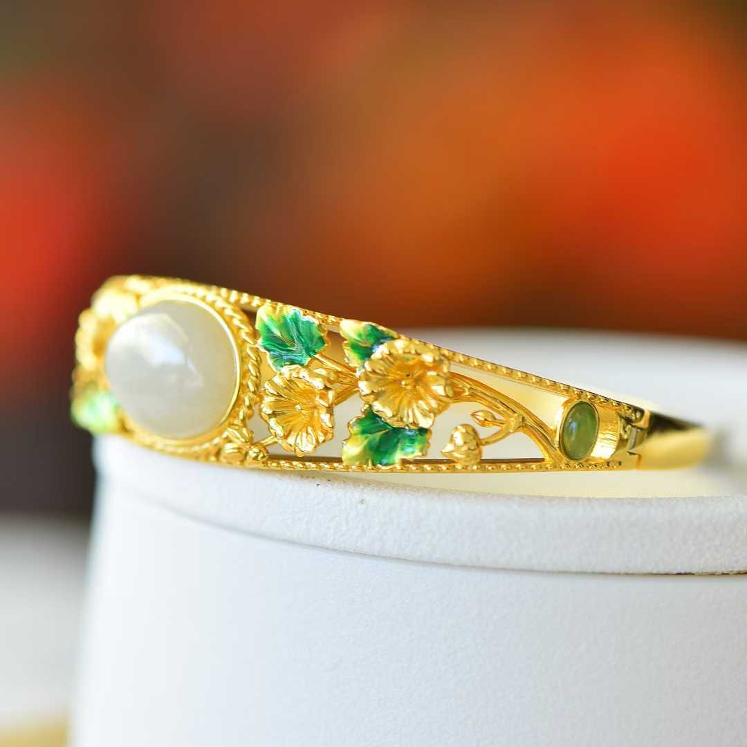 925 Silver Inlaid Nephrite "Twelve-Month Flower Deities" (Jewelry/Collection)