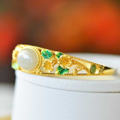 925 Silver Inlaid Nephrite "Twelve-Month Flower Deities" (Jewelry/Collection)