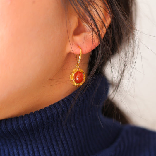 Natural Baoshan Southern Red Agate Earrings