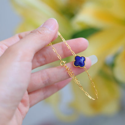 Natural Lapis Lazuli Four-Leaf Clover Bracelet