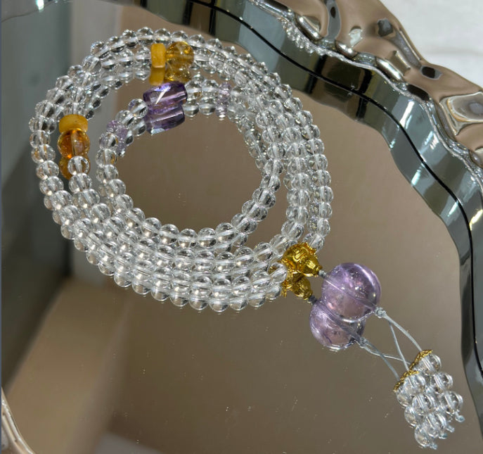 Natural White Crystal 108-Bead Mala Necklace